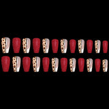 Red Jump Color Leopard Print Ballet False Nails - WOMONA.COM