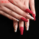 Red Jump Color Leopard Print Ballet False Nails - WOMONA.COM