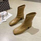 Square Toe Thin Elastic Mid-Heel Martin Boots Women - WOMONA.COM