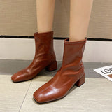 Square Toe Thin Elastic Mid-Heel Martin Boots Women - WOMONA.COM