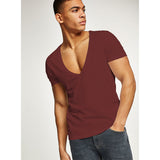 Shirts Men Deep V Neck Short Sleeve Tshirts - WOMONA.COM