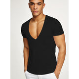 Shirts Men Deep V Neck Short Sleeve Tshirts - WOMONA.COM