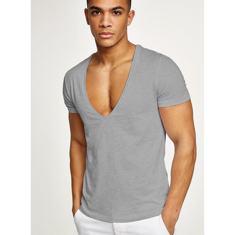 Shirts Men Deep V Neck Short Sleeve Tshirts - WOMONA.COM