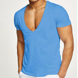 Shirts Men Deep V Neck Short Sleeve Tshirts - WOMONA.COM