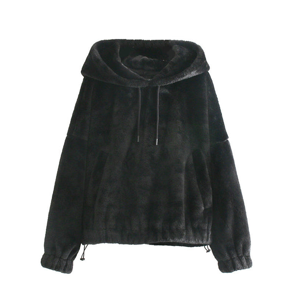 Hoodies Sweatshirts TRAF Pullovers Pockets Teddy Long-Sleeve Female Vintage Women Fashion - WOMONA.COM