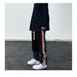 Side Rainbow Zipper Casual Pants Fall Feeling Split Straight Men - WOMONA.COM