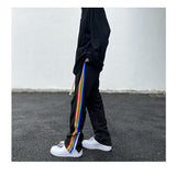 Side Rainbow Zipper Casual Pants Fall Feeling Split Straight Men - WOMONA.COM