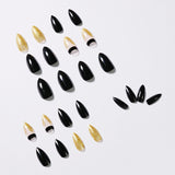 Black Gold Glitter Pointed Wear Nail Art Finished Fake Nails - WOMONA.COM