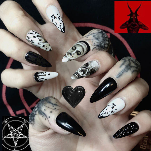 Dark Punk Skull Wear Manicure Fake Nails - WOMONA.COM