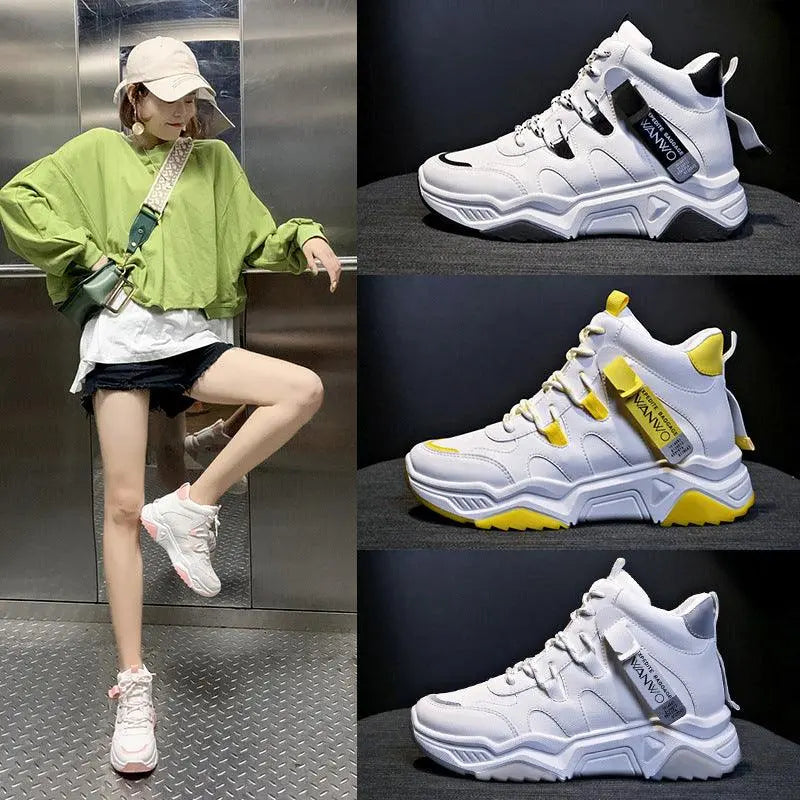 White Running Women Chunky Sport Shoes - WOMONA.COM