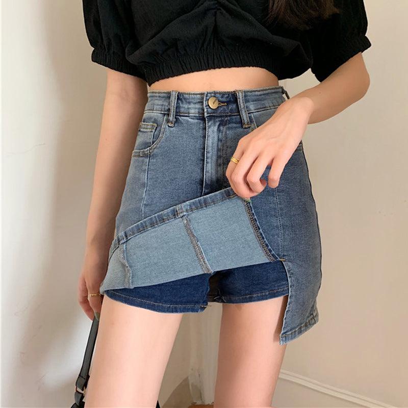 Summer New Korean Stretch Side Split Denim Shorts - WOMONA.COM