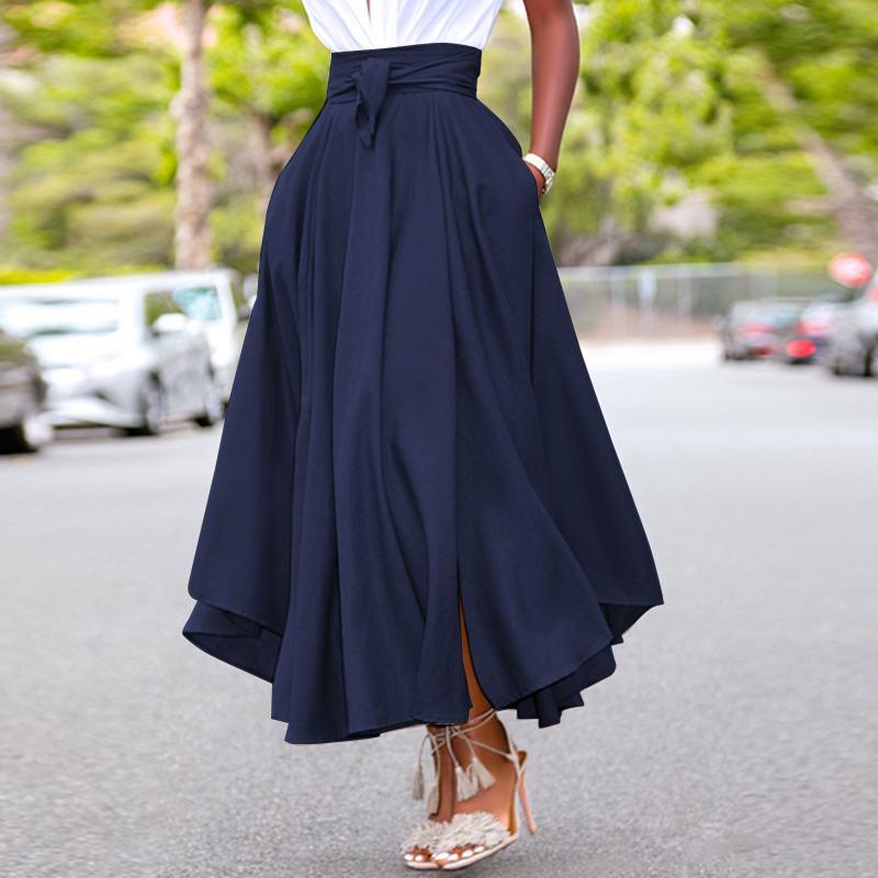 Women Skirts Summer Vintage Zipper Long Maxi Skirts - WOMONA.COM