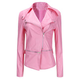 Women's Slim-Fit Motorcycle With Zipper Two-Wear Leather Jacket - WOMONA.COM