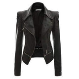 Women's Slim-Fit Motorcycle With Zipper Two-Wear Leather Jacket - WOMONA.COM