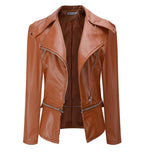 Women's Slim-Fit Motorcycle With Zipper Two-Wear Leather Jacket - WOMONA.COM