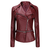 Women's Slim-Fit Motorcycle With Zipper Two-Wear Leather Jacket - WOMONA.COM