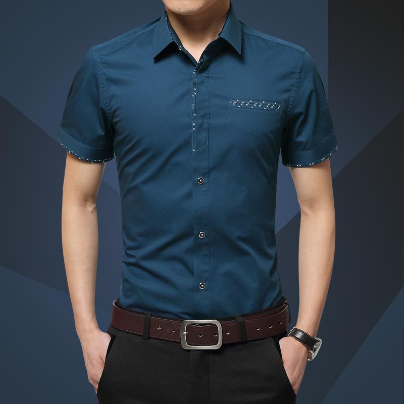 Men's Short Sleeved Summer Slim Business Casual Men's Shirts - WOMONA.COM