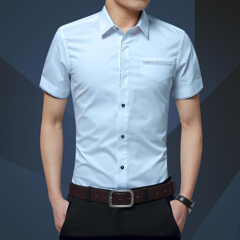 Men's Short Sleeved Summer Slim Business Casual Men's Shirts - WOMONA.COM