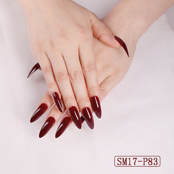 Positive Rred Long Pointed Oval False Nails - WOMONA.COM