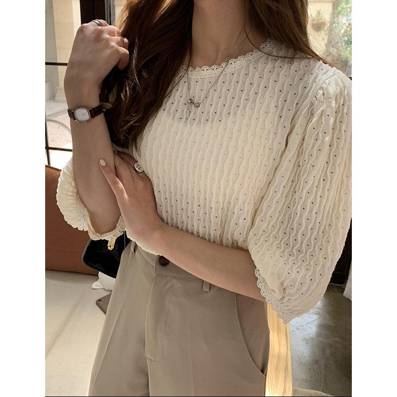 Lace Shirt Lace Stitching Was Thin Blouse Women Summer - WOMONA.COM