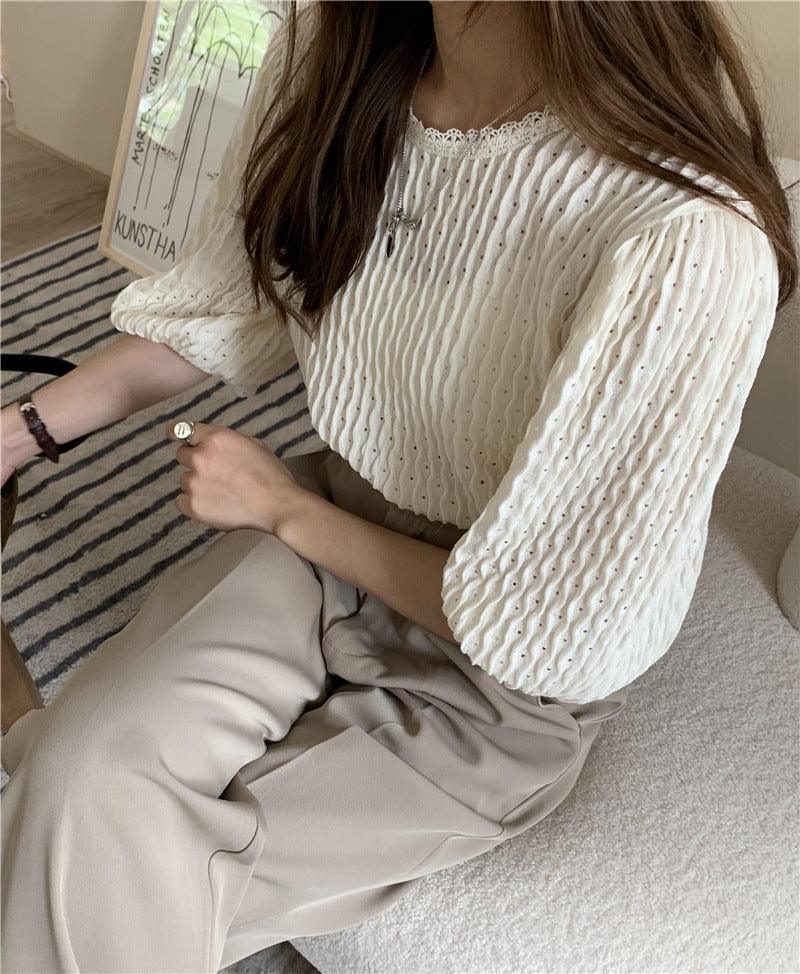 Lace Shirt Lace Stitching Was Thin Blouse Women Summer - WOMONA.COM