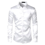 Mens Black Satin Dress Shirts - WOMONA.COM