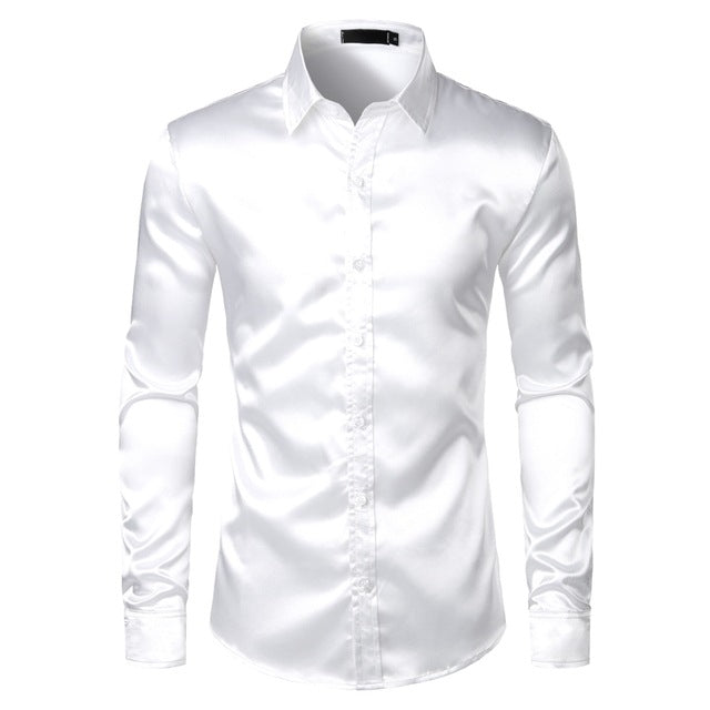 Mens Black Satin Dress Shirts - WOMONA.COM