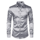 Mens Black Satin Dress Shirts - WOMONA.COM