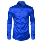 Mens Black Satin Dress Shirts - WOMONA.COM