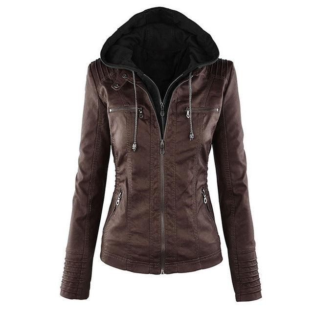 Long-sleeved women's leather jacket - WOMONA.COM