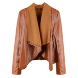 Women's Casual Short Lapel Women's Leather Jacket - WOMONA.COM