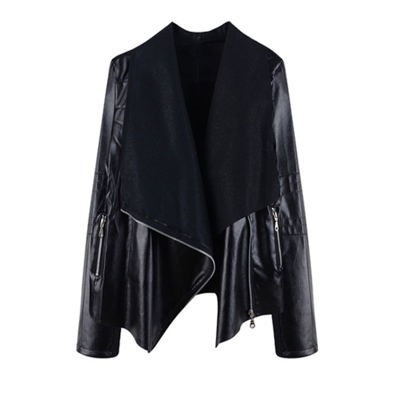 Women's Casual Short Lapel Women's Leather Jacket - WOMONA.COM