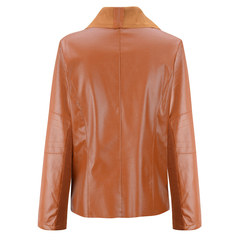 Women's Casual Short Lapel Women's Leather Jacket - WOMONA.COM