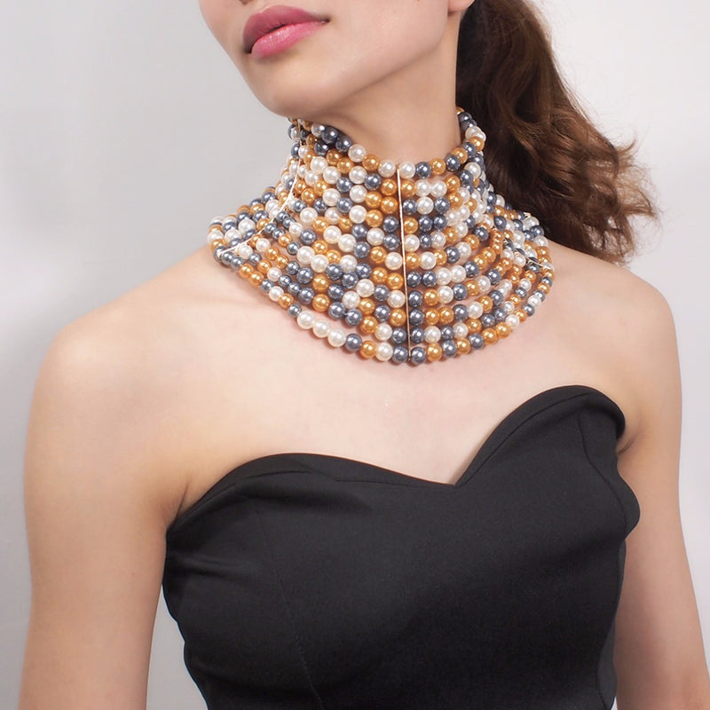 Multi-layered Pearl Sexy Short Necklace - WOMONA.COM