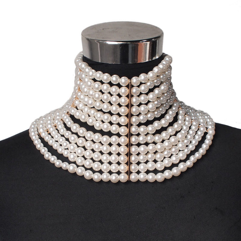 Multi-layered Pearl Sexy Short Necklace - WOMONA.COM