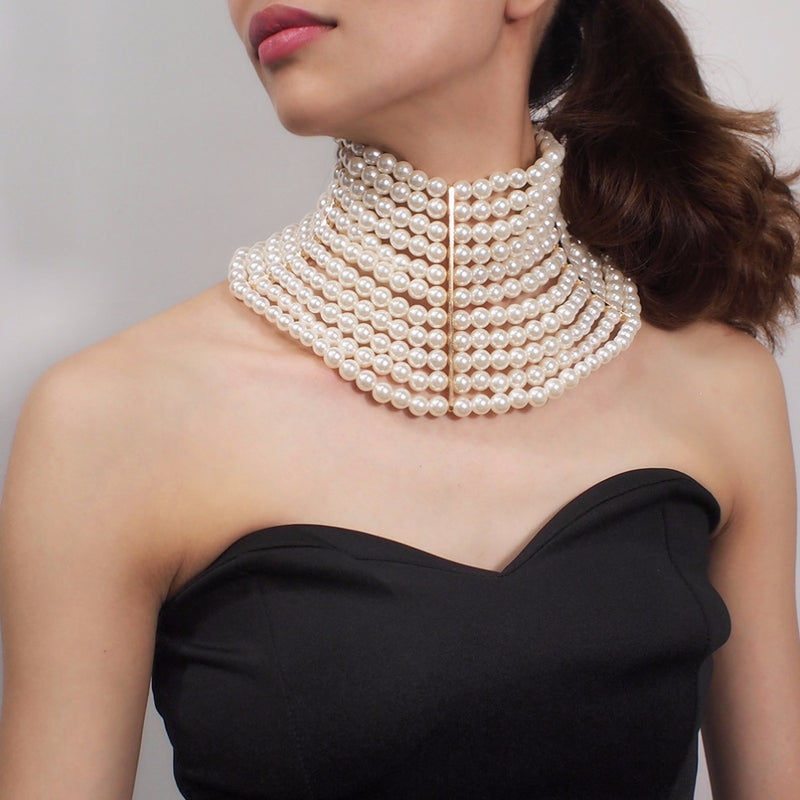 Multi-layered Pearl Sexy Short Necklace - WOMONA.COM