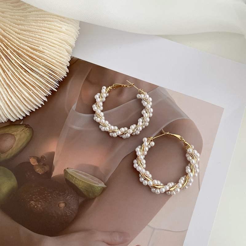 Faux Pearl Circle Statement Earrings