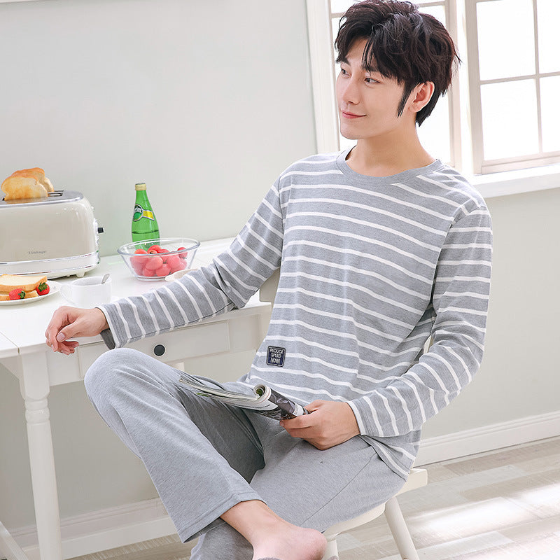 Men's Crew Neck Knit Long Sleeve Pajama Set