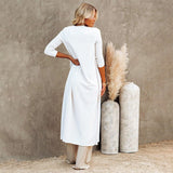 Loose Long Cardigan Five Solid Color Cotton Sweaters - WOMONA.COM