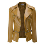 Women's Slim-Fit Motorcycle With Zipper Two-Wear Leather Jacket - WOMONA.COM