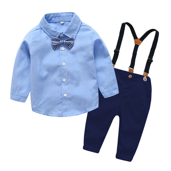 Boys Gentleman Bib Pant Suit Long Sleeve Bow Tie