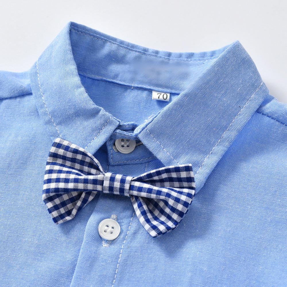 Boys Gentleman Bib Pant Suit Long Sleeve Bow Tie - WOMONA.COM