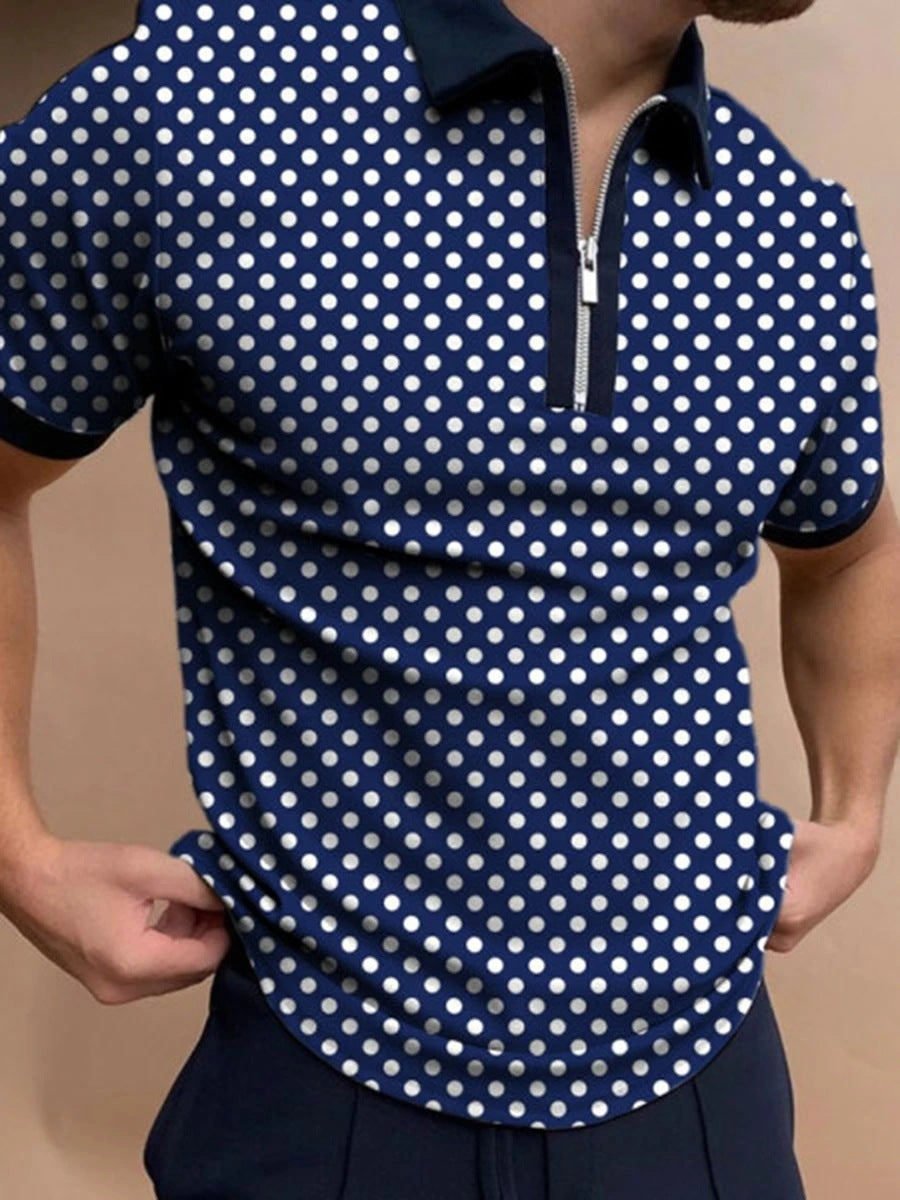 Men's striped zip-collar polo shirt