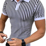 Men Striped Shirts Causal Short Sleeve Lapel Blouse - WOMONA.COM