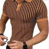 Men Striped Shirts Causal Short Sleeve Lapel Blouse - WOMONA.COM