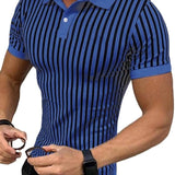 Men Striped Shirts Causal Short Sleeve Lapel Blouse - WOMONA.COM