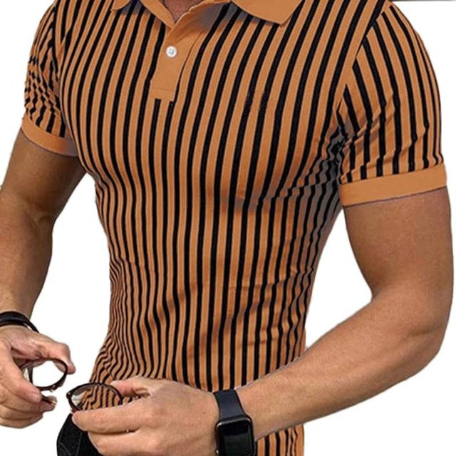 Men Striped Shirts Causal Short Sleeve Lapel Blouse - WOMONA.COM