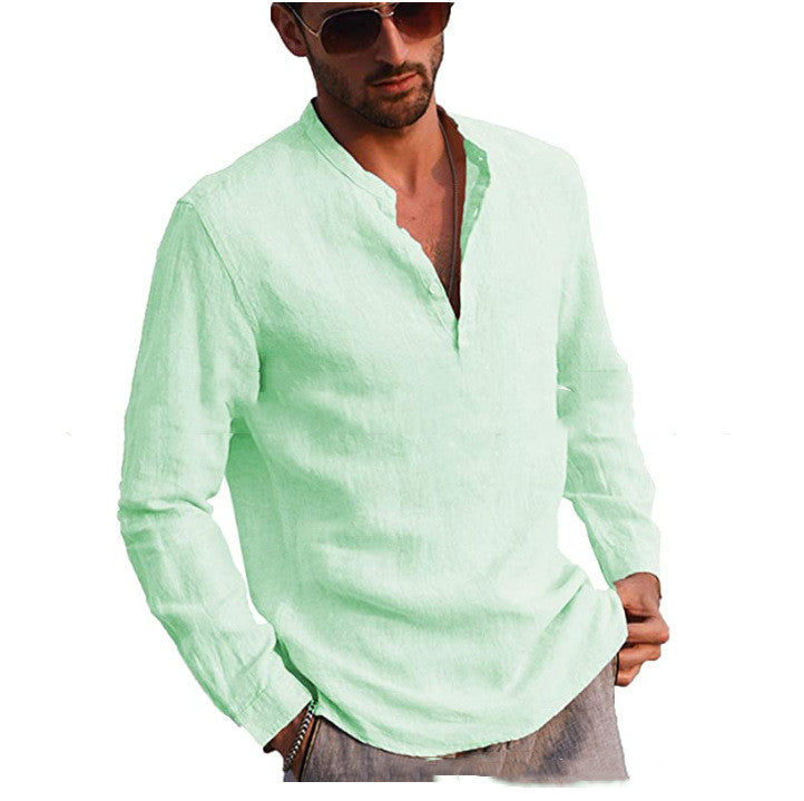 Cotton And Linen Long Sleeved Men's - WOMONA.COM