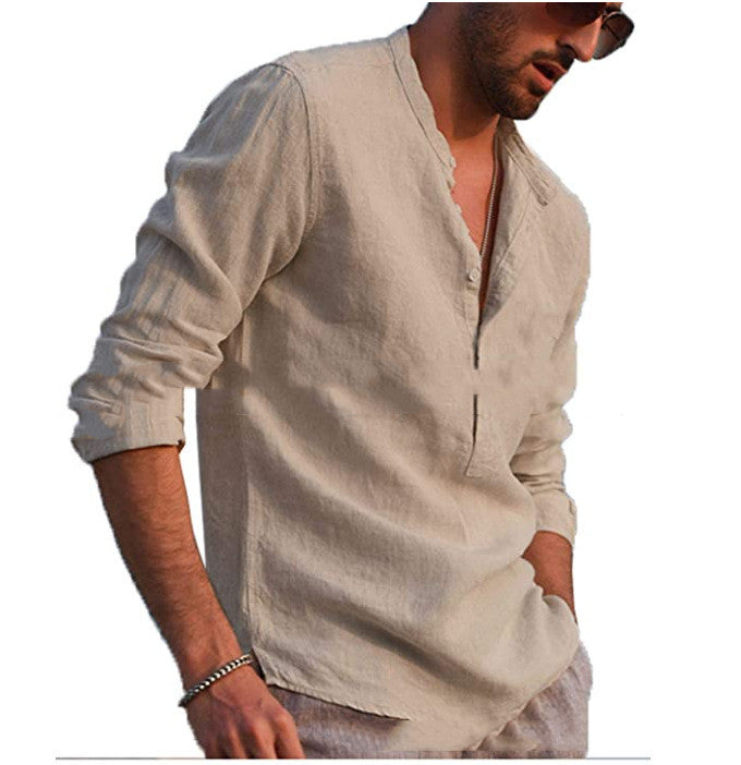 Cotton And Linen Long Sleeved Men's - WOMONA.COM