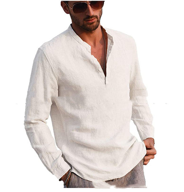 Cotton And Linen Long Sleeved Men's - WOMONA.COM